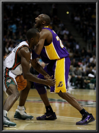 Los Angeles Lakers V Milwaukee Bucks: Luc Richard Mbah A Moute And Kobe Bryant by Jonathan Daniel Pricing Limited Edition Print image