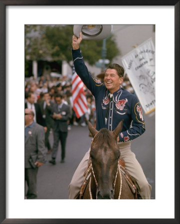California Republican Gubernatorial Candidate Ronald Reagan In Cowboy Attire, Riding Horse Outside by Bill Ray Pricing Limited Edition Print image
