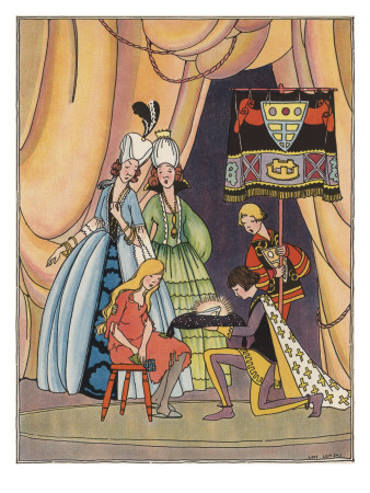 Illustration From Cinderella Of Prince Putting Slipper On Cinderella by Lois Lenski Pricing Limited Edition Print image