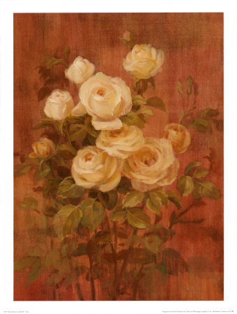 Peach Roses On Red Ii by Danhui Nai Pricing Limited Edition Print image