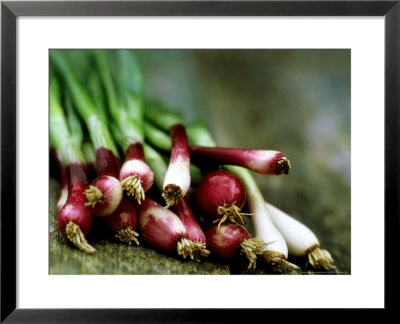 Close-Up Of Red Spring Onions On Wooden Surface by James Guilliam Pricing Limited Edition Print image