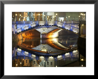 Triple Bridge At Night, Slovenia by David Clapp Pricing Limited Edition Print image