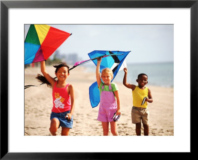Children Flying Kites On The Beach by Bill Bachmann Pricing Limited Edition Print image