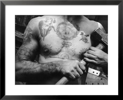 Heavily Tattooed Chest And Arms Of Workman At The Bethlehem Ship Building Co by Margaret Bourke-White Pricing Limited Edition Print image