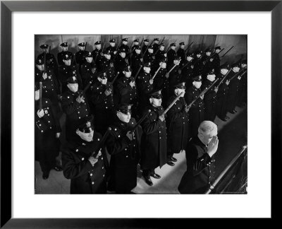 40 Uniformed Jersey City Police Officers Holding Nightsticks Erect Against Chest In A Salute by Margaret Bourke-White Pricing Limited Edition Print image