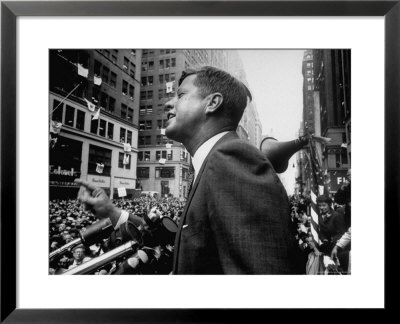 Democratic Presidential Candidate John Kennedy Speaking From Podium To Crowd In Street by Paul Schutzer Pricing Limited Edition Print image
