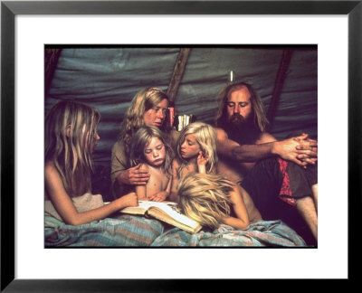 Tent Dwelling Hippie Family Of Mystic Arts Commune Bray Family Reading Bedtime Stories by John Olson Pricing Limited Edition Print image