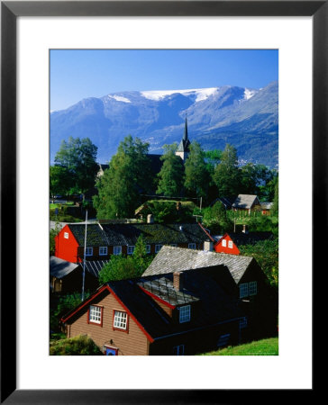 Ullensvang Village, Church In Sorfjord, Folgefonna Glacier In Background, Hordaland, Norway by Anders Blomqvist Pricing Limited Edition Print image