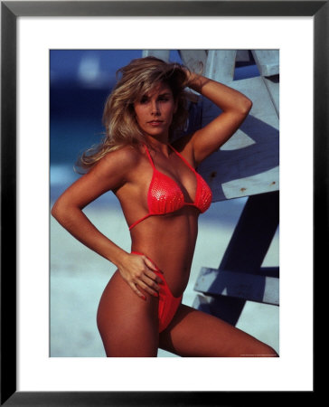 Woman In Bikini Standing Near Lifeguard Stand by Scott Shapiro Pricing Limited Edition Print image