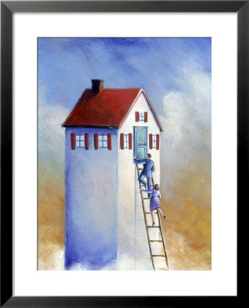 Couple Climbing Ladder To Big House by Karen Stolper Pricing Limited Edition Print image