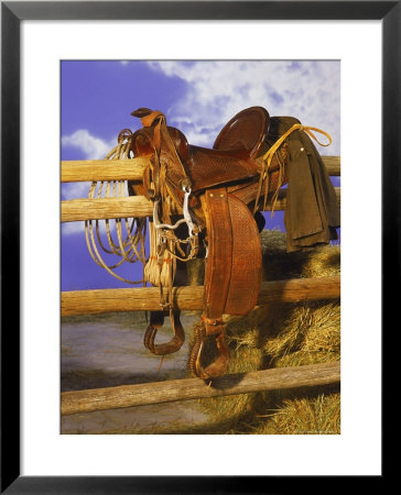 Fully Equipped Saddle Balanced On Fence by Tim O'hara Pricing Limited Edition Print image