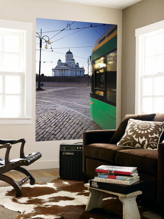 Tram Passing In Front Of Lutheran Cathedral In Senate Square, Helsinki, Finland by Ian Trower Pricing Limited Edition Print image