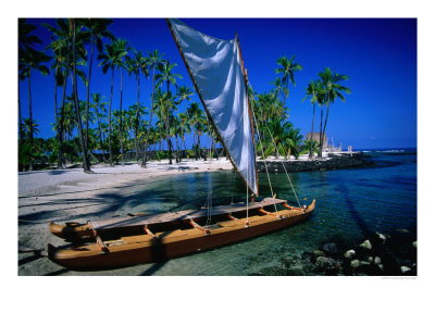 A Sailing Canoe On The Beach Of The South Kona Coast, Puuhonua O Honaunau National Park, Hawaii, Us by Ann Cecil Pricing Limited Edition Print image