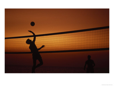 Silhouette Of Two Men Playing Volleyball by Mitch Diamond Pricing Limited Edition Print image