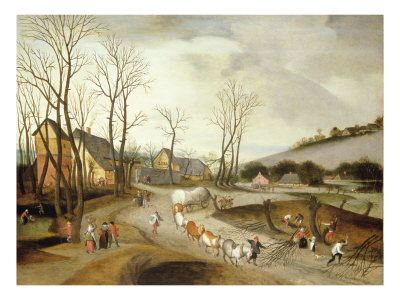 Winter Landscape With Wagon And Peasants At Work by Abel Grimmer Pricing Limited Edition Print image
