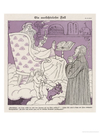 God In Heaven Can't Be Bothered With Humanity's Troubles Preferring Bible History To Current Events by Thomas Theodor Heine Pricing Limited Edition Print image