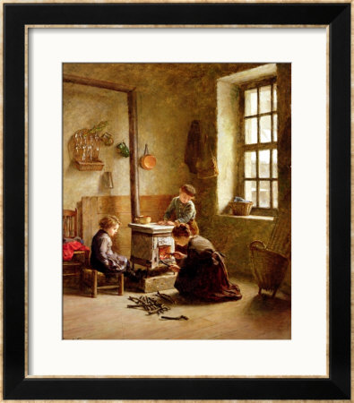 Lighting The Stove, 1886 by Pierre Edouard Frere Pricing Limited Edition Print image