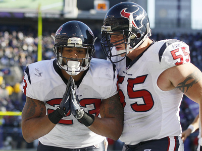 Baltimore Raven And Houston Texans: Chris Myers And Arian Foster by Patrick Semansky Pricing Limited Edition Print image