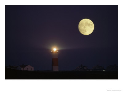 Moon Shines Above The Sankaty Head Lighthouse, Nantucket Island, Massachusetts by James L. Stanfield Pricing Limited Edition Print image