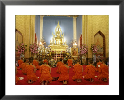 Buddhist Monks Praying, Wat Benchamabophit (Marble Temple), Bangkok, Thailand, Southeast Asia, Asia by Angelo Cavalli Pricing Limited Edition Print image