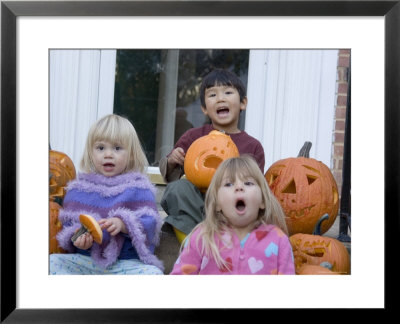 Friends Pose With Their Carved Pumpkins, Chevy Chase, Maryland by Stacy Gold Pricing Limited Edition Print image