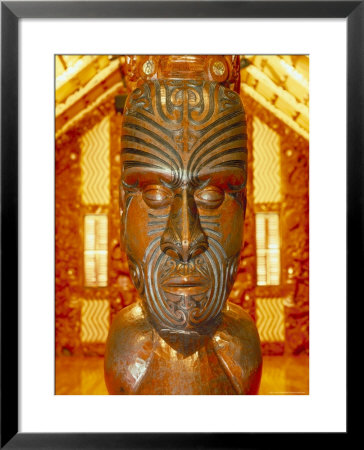 Maori Statue With 'Moko' Facial Tattoo, New Zealand by Jeremy Bright Pricing Limited Edition Print image