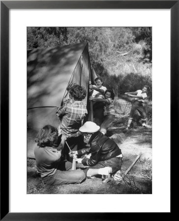 Putting Up A Tent, Some Junior High Girl Scouts Working Toward Camp Craft Badge by Ed Clark Pricing Limited Edition Print image