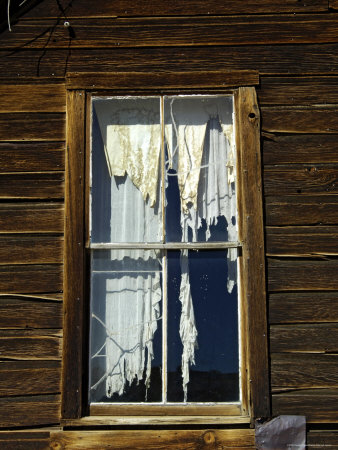 Tattered Drapes In Window Of Abandoned Wood Structure, Bodie State Historic Park, California, Usa by Dennis Kirkland Pricing Limited Edition Print image