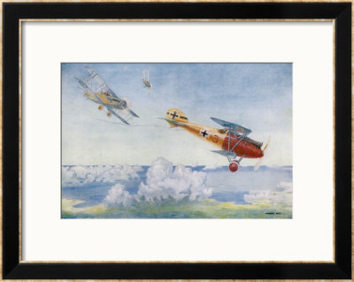 German Albatros Is Pursued By Two British Aircraft by Roderic Hill Pricing Limited Edition Print image