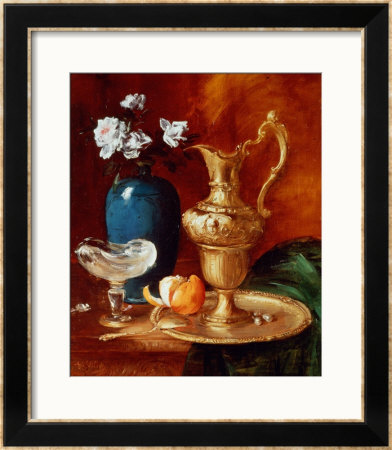 Still Life Of A Gilt Ewer, Vase Of Flowers And A Facon De Venise Bowl by Antoine Vollon Pricing Limited Edition Print image