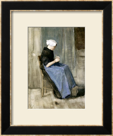 A Young Scheveningen Woman Knitting by Vincent Van Gogh Pricing Limited Edition Print image