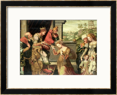 Esther Before King Ahasuerus With Haman Being Sent To The Gallows Beyond, 1577 by Anthuenis Claeissens Pricing Limited Edition Print image