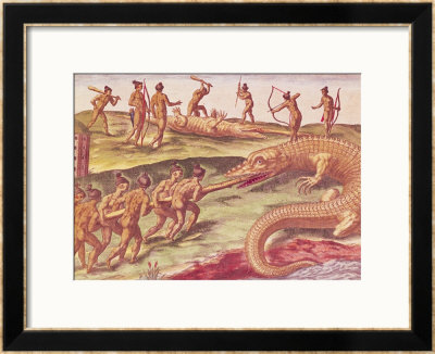 Hunting Crocodiles, From Brevis Narratio..., Published By Theodore De Bry, 1591 by Theodor De Bry Pricing Limited Edition Print image