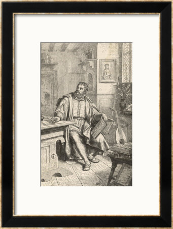 Martin Luther At Work On His Translation Of The Bible Into German by U. Roat Pricing Limited Edition Print image