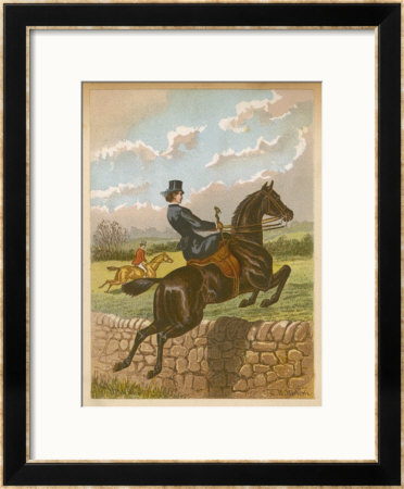 Lady Jumping A Wall Side Saddle On A Brown Horse by C.B. Herberte Pricing Limited Edition Print image