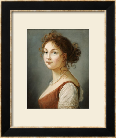 Portrait Of Louisa, Queen Of Prussia, Bust Length In A Terracotta Dress With White A Pearl Necklace by Elisabeth Louise Vigee-Lebrun Pricing Limited Edition Print image
