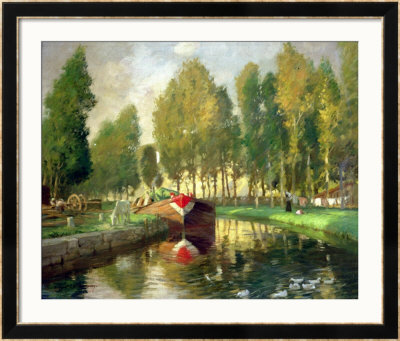 Barge On A River, Normandy by Rupert Charles Wolston Bunny Pricing Limited Edition Print image