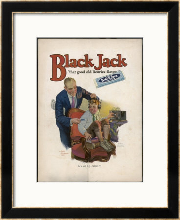 Boy Is Torn Between His Addiction To His Radio Set And The Bar Of Black Jack Liquorice by Leslie Thrasher Pricing Limited Edition Print image