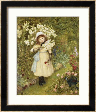 Portrait Of Effie Holding A Lily And A Posy Of Roses In A Garden, 1876 by Marie Spartali Stillman Pricing Limited Edition Print image