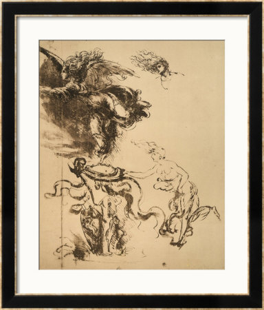 Study Of A Female Figure Next To An Altar And A Flying Genius (Allegory Of Fortune) by Leonardo Da Vinci Pricing Limited Edition Print image