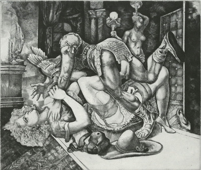 Dame Journaiistique Bousculee... by Alfred Courmes Pricing Limited Edition Print image