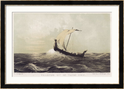 Viking Vessel Heads Out Into The Open Sea Her Sail Bellying Out Before A Favouring Wind by W.J. Hofdijk Pricing Limited Edition Print image