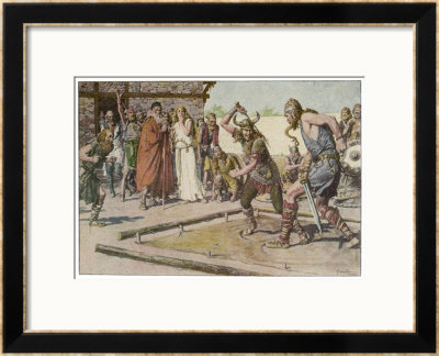 Two Viking Warriors Settle Their Differences In Single Combat by Fortunio Matania Pricing Limited Edition Print image