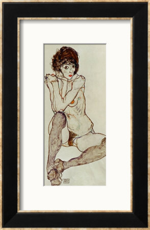 Seated Female Nude, Elbows Resting On Right Knee, 1914 by Egon Schiele Pricing Limited Edition Print image