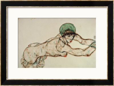 Reclining Female Nude With Green Cap, Leaning To The Right, 1914 by Egon Schiele Pricing Limited Edition Print image