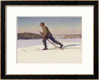 Swedish Ski-Runner At Bjorko by Gunnar Halstrom Pricing Limited Edition Print image