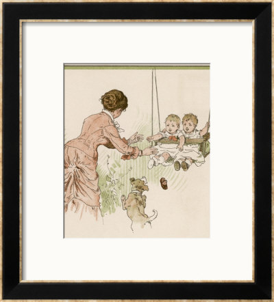 Mother Pushes Her Two Babies On A Swing by Woldemar Friedrich Pricing Limited Edition Print image