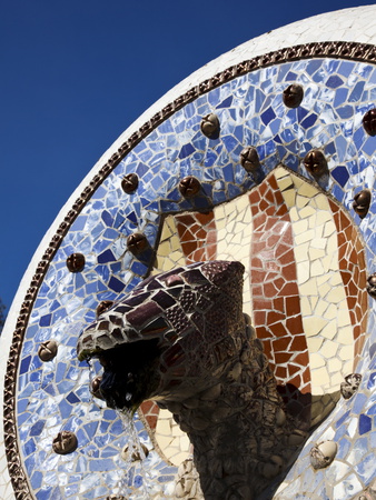 Fountain Decorated With Mosaics At The Entrance To Parc Guell, Barcelona, Catalonia, Spain, Europe by Kimberley Coole Pricing Limited Edition Print image