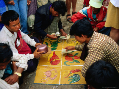 Men Gambling, Nyaungshwe, Shan State, Myanmar (Burma) by Bernard Napthine Pricing Limited Edition Print image