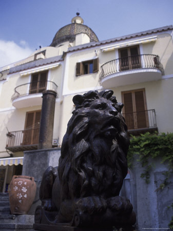 Sculpture Of Lion Near Beach, Positano, Italy by Terri Froelich Pricing Limited Edition Print image